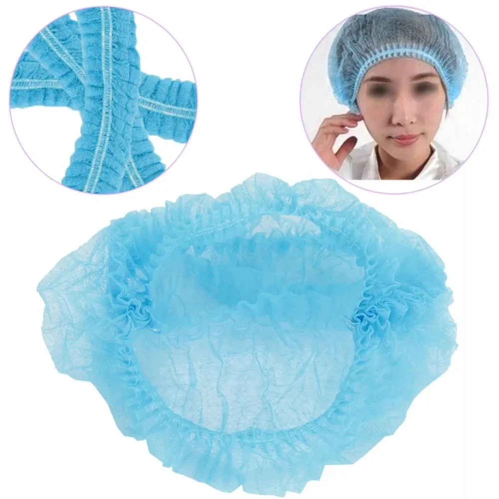 100PCS Disposable Tattoo Hair Caps Non Woven Anti Dust Hat Strip Blue Non-woven Caps for Salon Eyebrow Tattoo Supplie Accesories