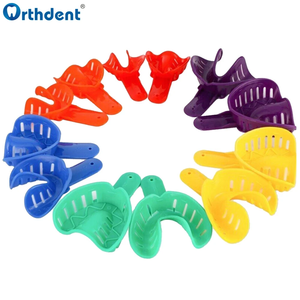 Bandejas de impresión Dental de plástico desechables para adultos y niños, Kit de soporte de dientes de colores, Material de suministro Central