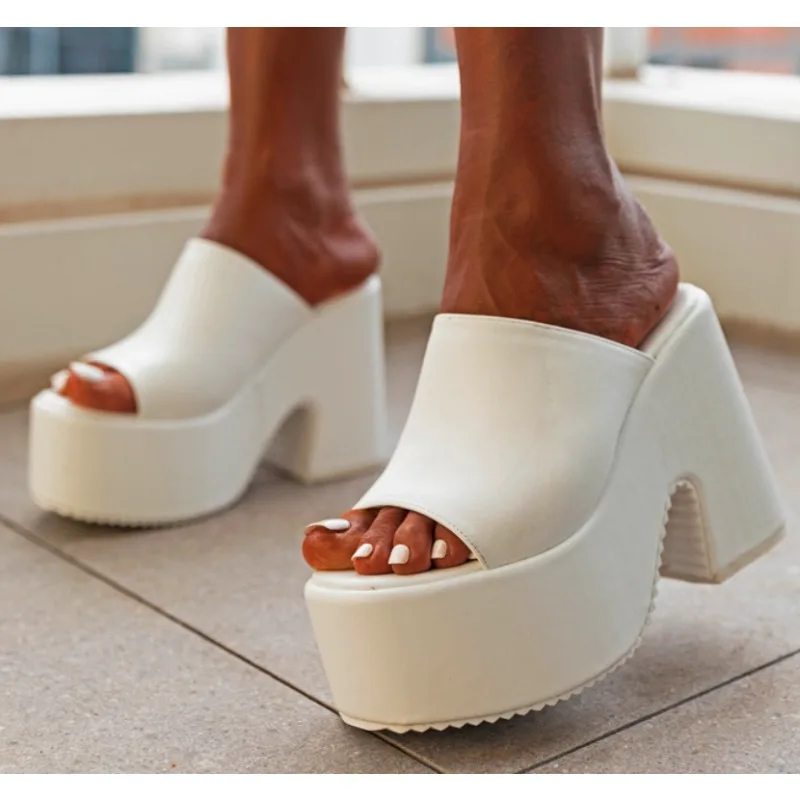 نمط جديد أزياء النساء الصنادل منصة إسفين كعب الانزلاق على Slingback الأسود الأبيض الكعب الصنادل البغال اللمحة تو تنفس #3