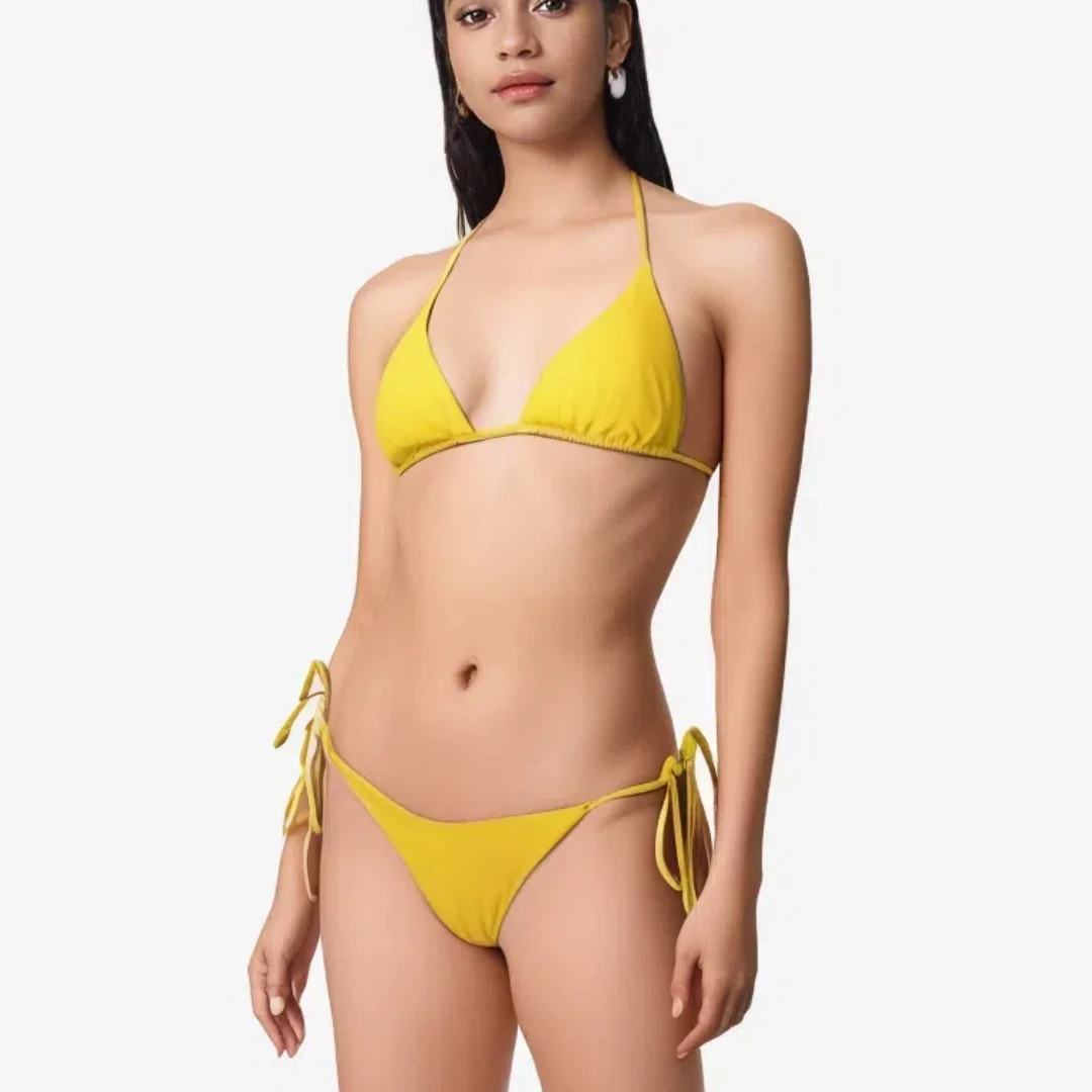 Conjunto de bikini con tanga para mujer, traje de baño sexy con lazo lateral, estilo vendaje, traje de baño brasileño