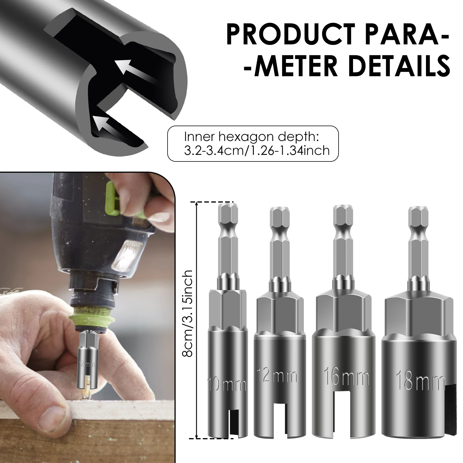 Wing Nut Driver Sockets 1/4”Hex Shank Wing Nut Driver Set 10-19mm Nut Driver Set Drill Bit Sockets for Panel Nuts Screws Bolt