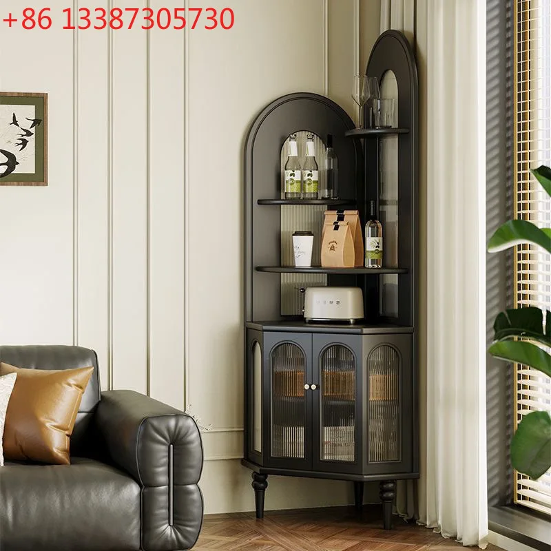 Estante esquinero de madera maciza retro francés, mueble esquinero para sala de estar