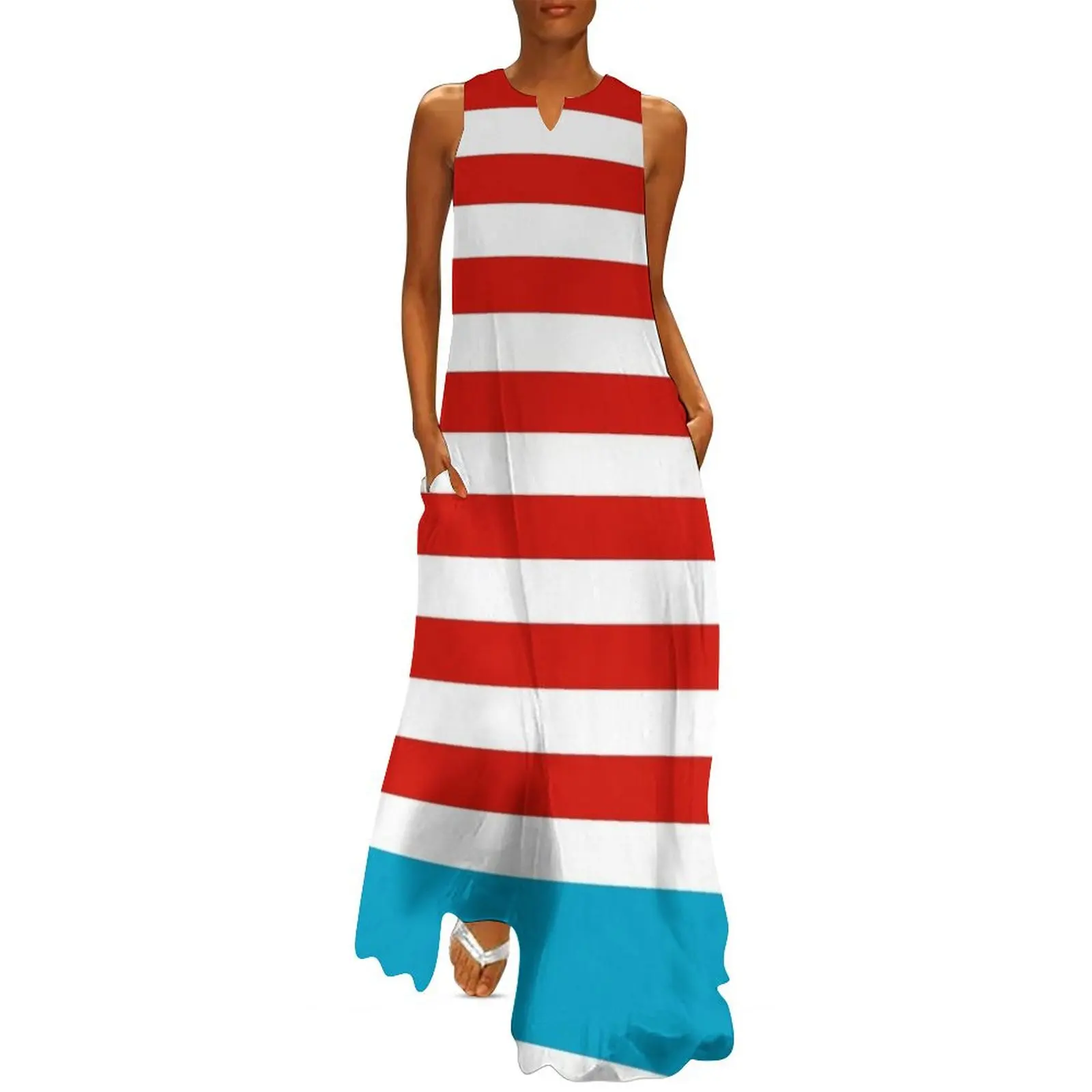 Red and white stripe, Wheres Waldo theme pattern Long Dress Long dress women's fashion dresses