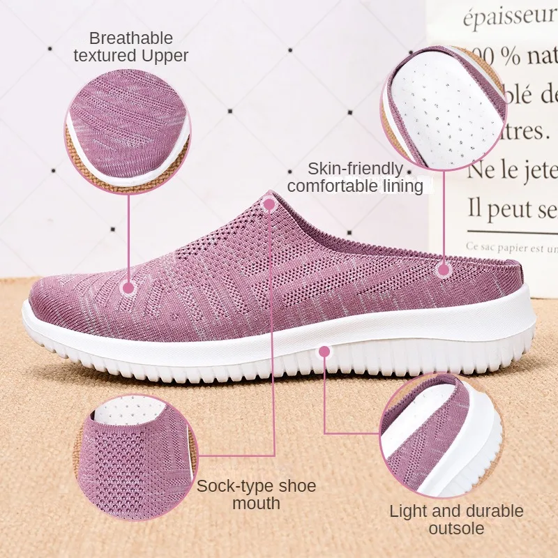 2023 Women Casual Flat Shoes Summer Hollow Breathable Hole Slippers Women Outdoor Light Walking Shoes Plus Size Half Slippers