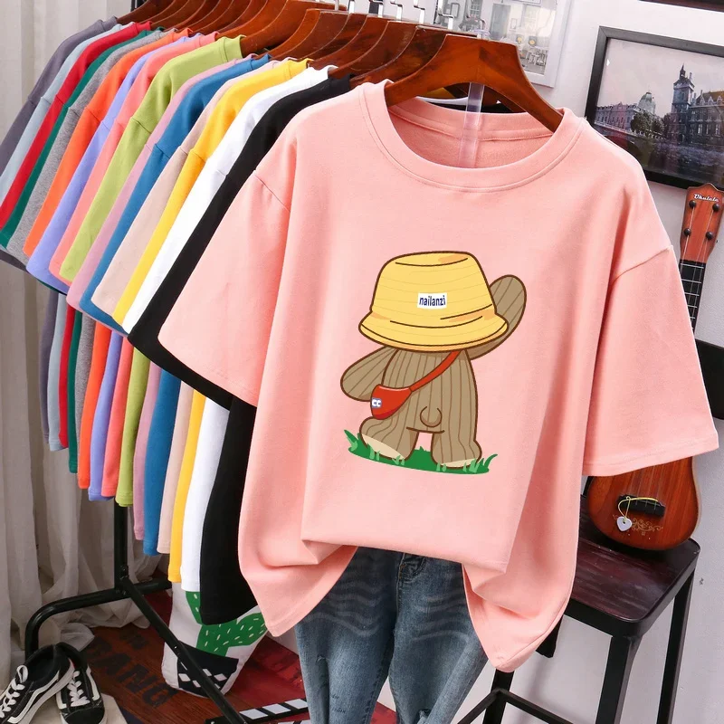 EBAIHUI Oversized T Shirts 100% Bawełna Plus Size T Shirt Summer Top Tees Printed Japanese O Neck L-6XL Short Sleeve Tshirt Women