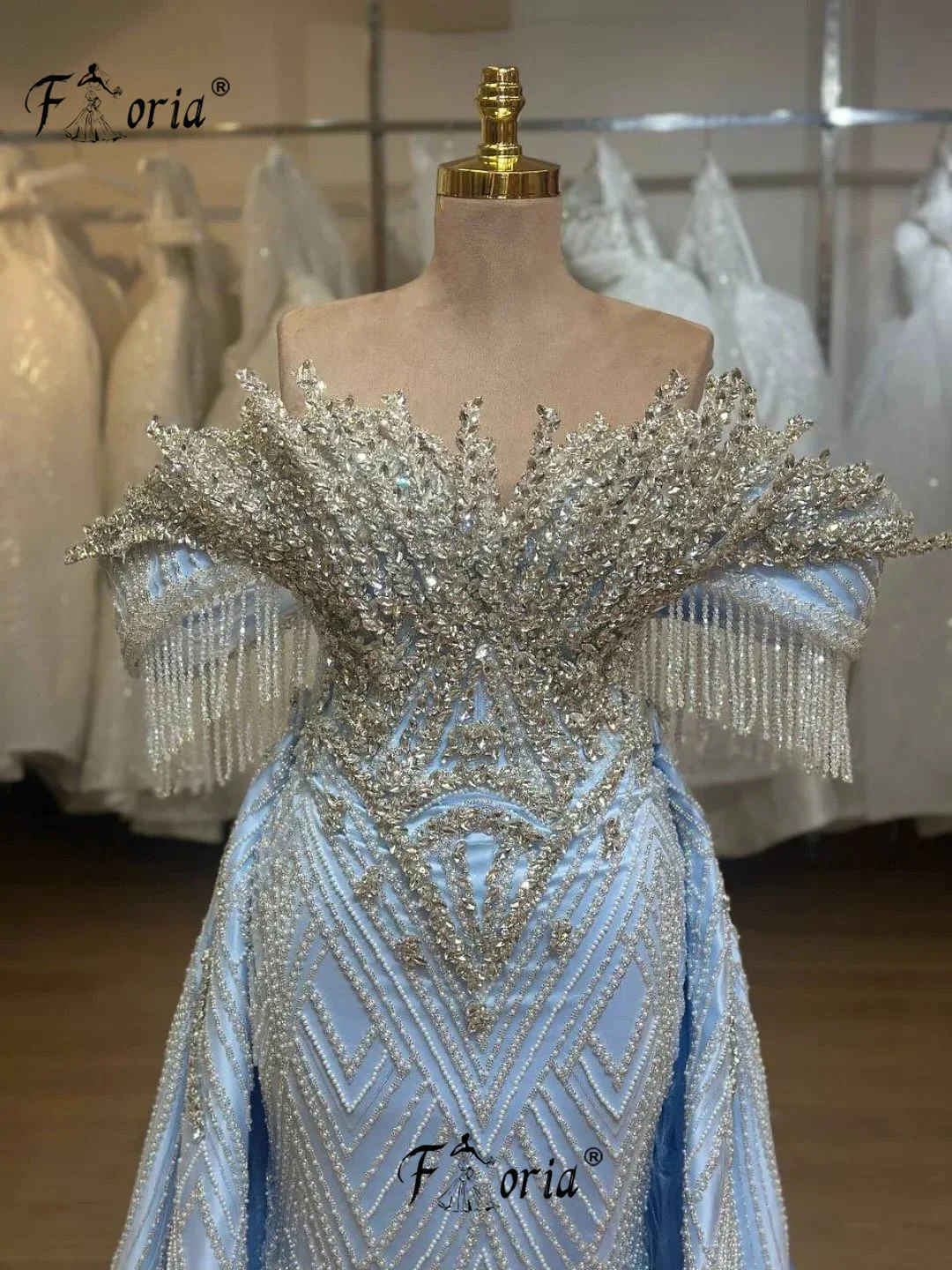 كوتور الأزرق الخرز كريستال فستان حفلات الزفاف مع شرابات دبي امرأة يزين ثلاثية الأبعاد فساتين لحضور الحفلات الموسيقية طويلة Vestidos de noche 2026