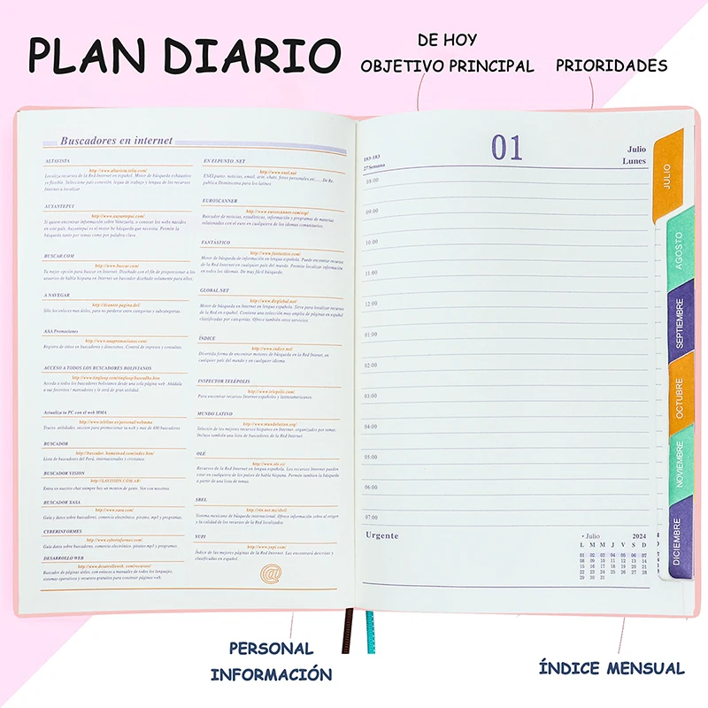 July 2024 to June 2025 Planner Notebook A5 Agenda Spanish Inner 80GSM Monthly/Weekly/Daily School Supplies Stationery