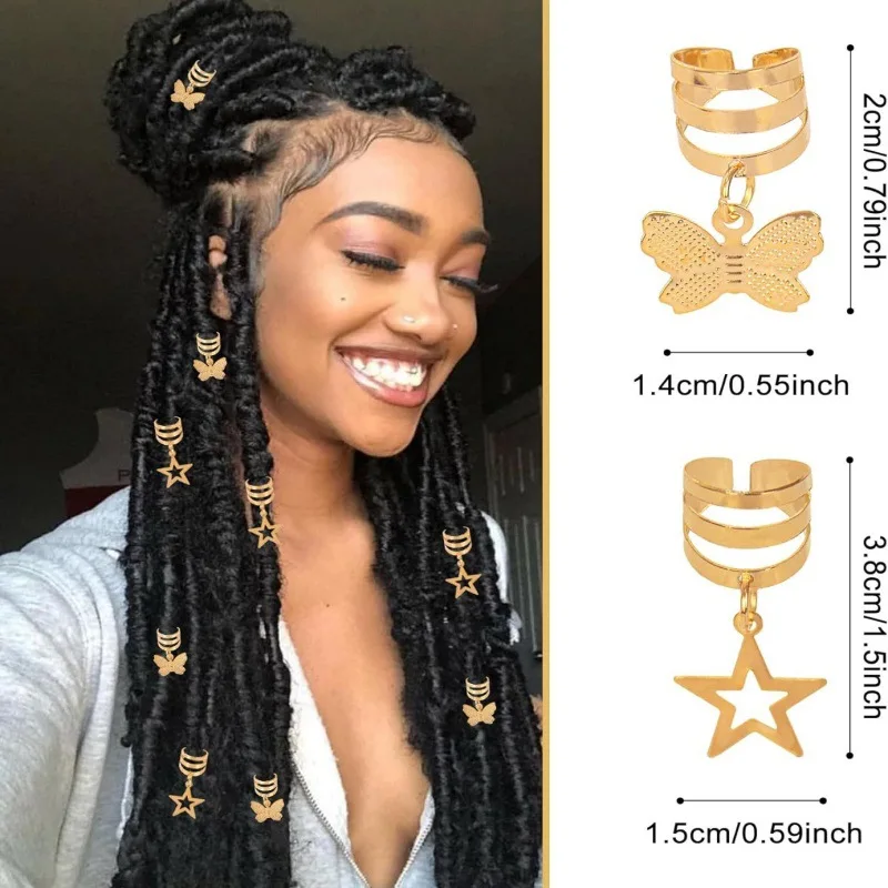 40Pcs Golden Butterfly Hair Rings for Women Braids DreadLock Beads Clips Adjustable Metal Cuffs Braiding Hair Accessory