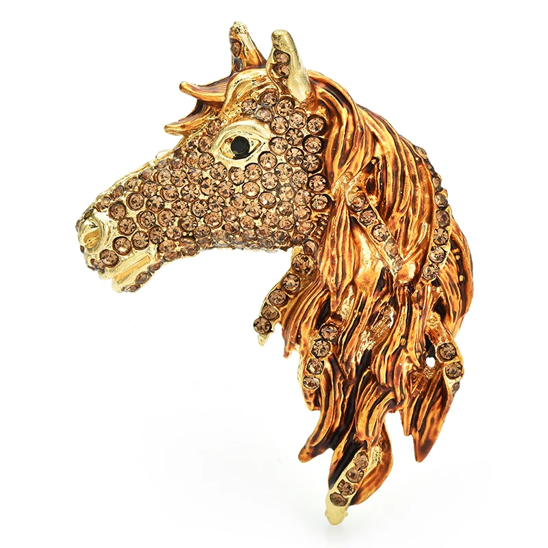 Wuli&baby Big Horse Head Brooches For Women Unisex 3-color Rhinestone Enamel Animal Party Office Brooch Pins Gifts