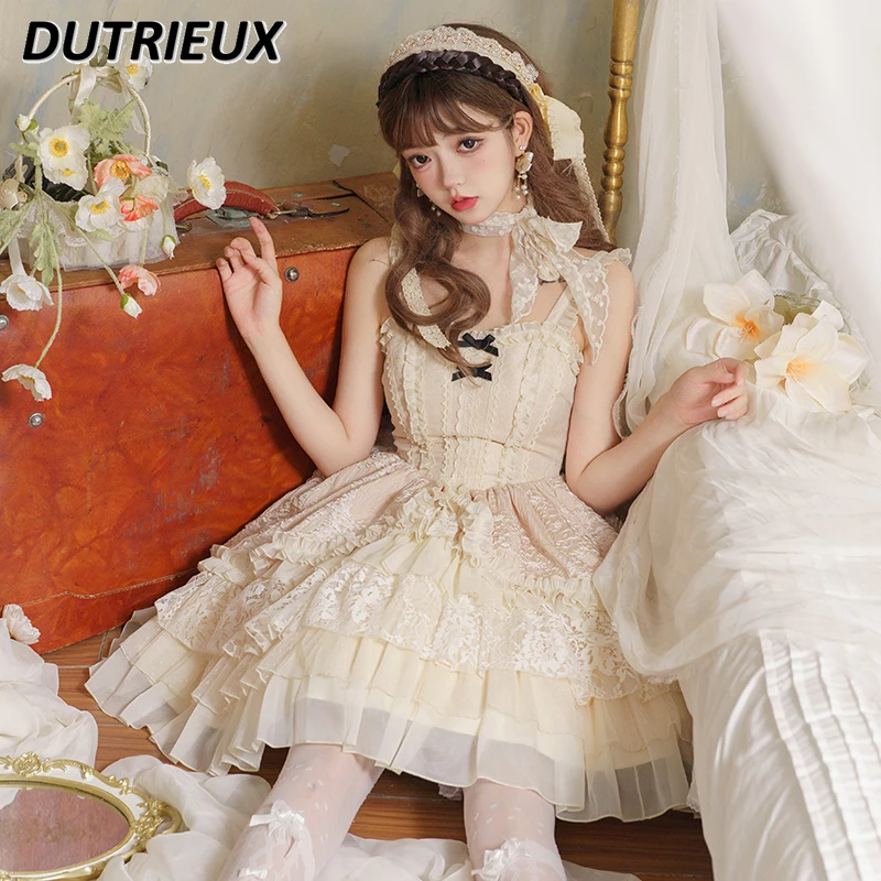 Lolita Style Original Design Elegant Short Elegant Dresses Female Sweet Cute Summer Autumn Casual Birthday Dress for Women