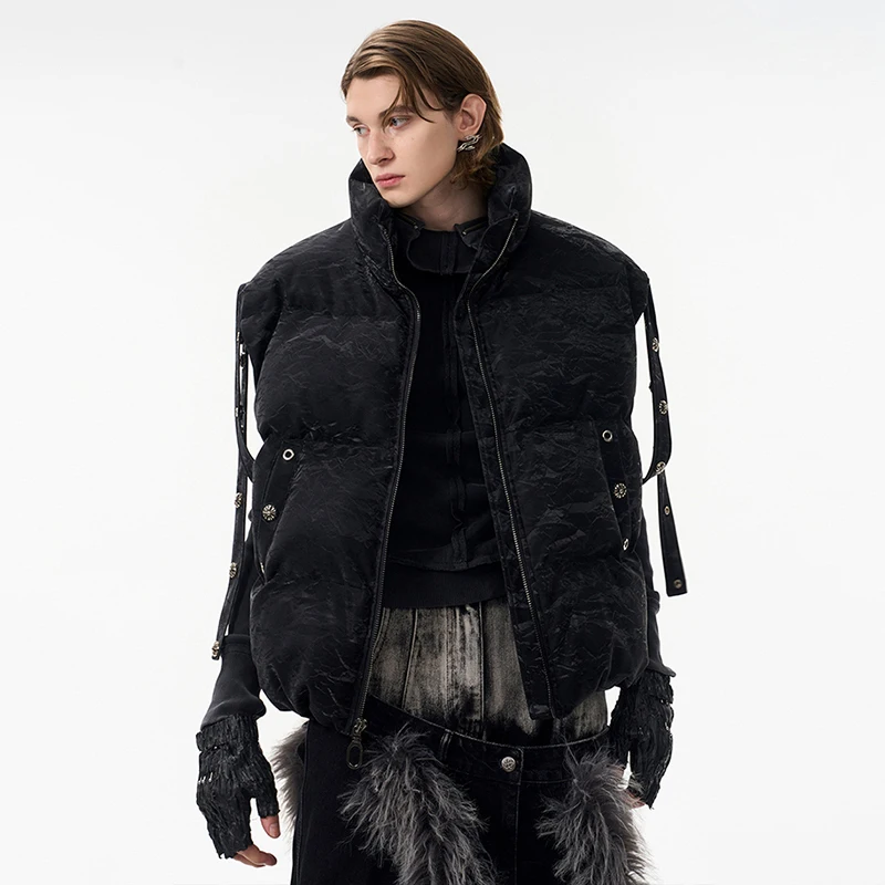 LUZHEN personnalisé Original rue haute qualité 2025 sans manches nouveau col montant gilet hommes mode couleur unie pain veste JY5494