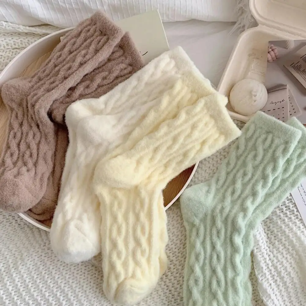 Warm Socks Cozy Knitted Women's Mid-tube Socks with Plush Warmth Anti-slip Elastic for Casual Comfort Sweat Absorption Women