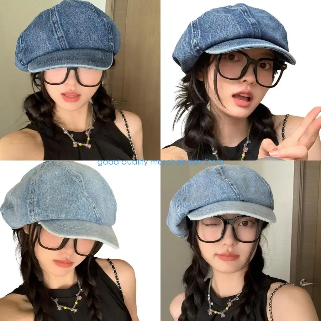 

Y5JD Girls Elegant Painter Hat with Lovely Subculture Denims Gift for Girlfriend Jean Festive Hat Photo Props