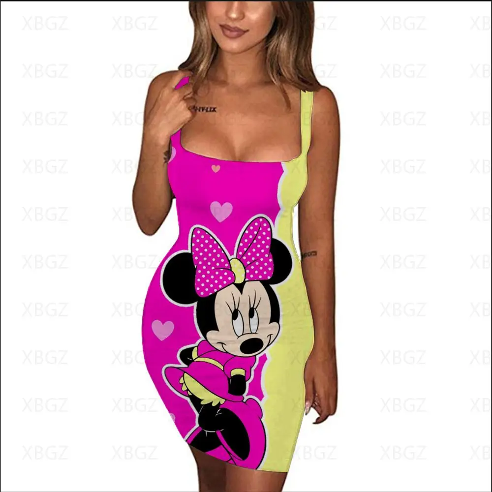 

Women's Summer Dress Sexy Minnie Mouse Dresses 2022 Fashion Top Slim Fit Sling Sleeveless Mickey Disney Print Cartoon Tight