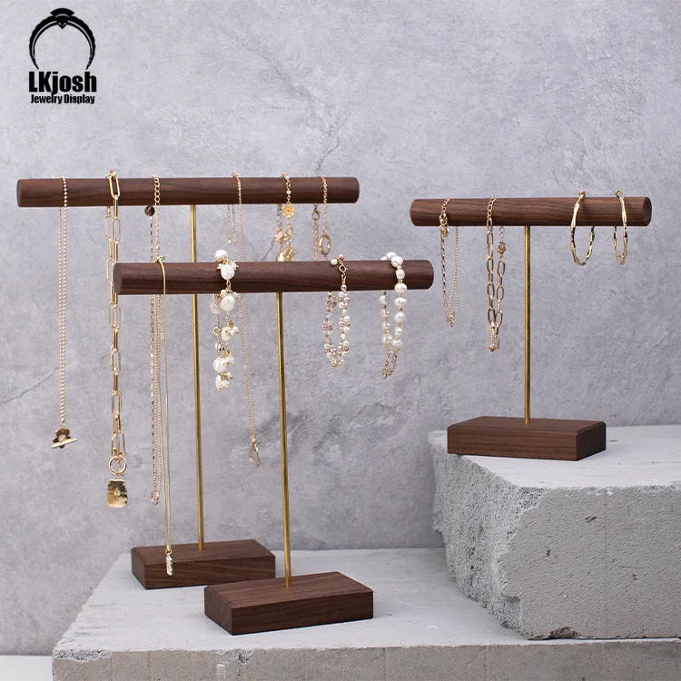 

Luxury Walnut Wood Solid Wood Copper Rod High-end Jewelry Display, Storage, Shooting Props, Shopping Mall Display Rack