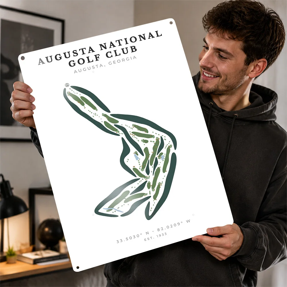 Augusta National Golf Club Course Map Aluminum Poster Customized Metal Tin Sign Clubhouse Diagram Style Wall Art Enhances Study