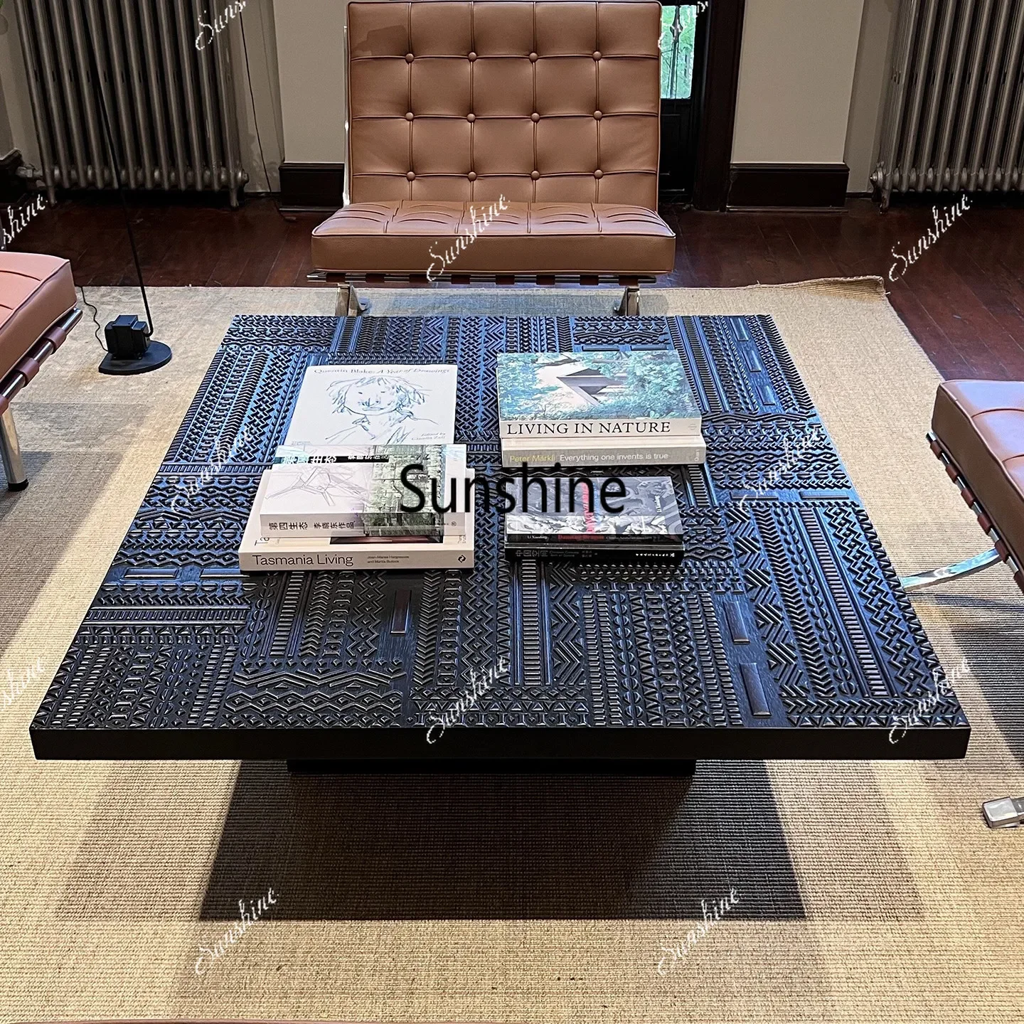 Light luxury high-end solid wood carving flower home living room tea tableT*