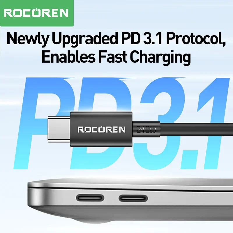 Rocoren PD 3.1 240W USB Cable Type C 100W Fast Charging Charger Cable For iPhone 15 Pro MacBook Pro Laptop USBC Data Wire Cord