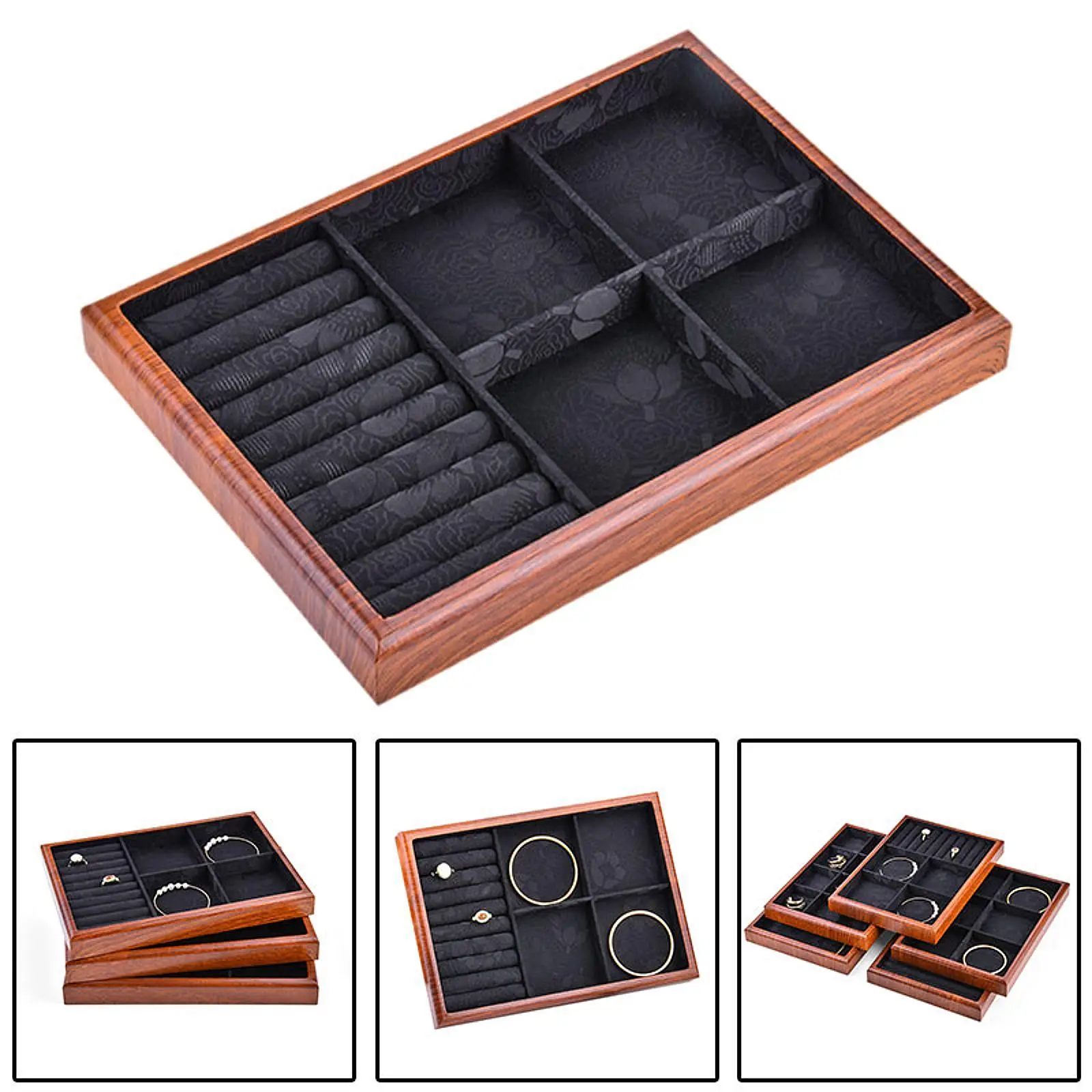 صينية مجوهرات خشبية محمولة، حامل مجوهرات رائع، تنظيم مجوهرات أنيقة لعرض الخاتم والأقراط والقلادة #6