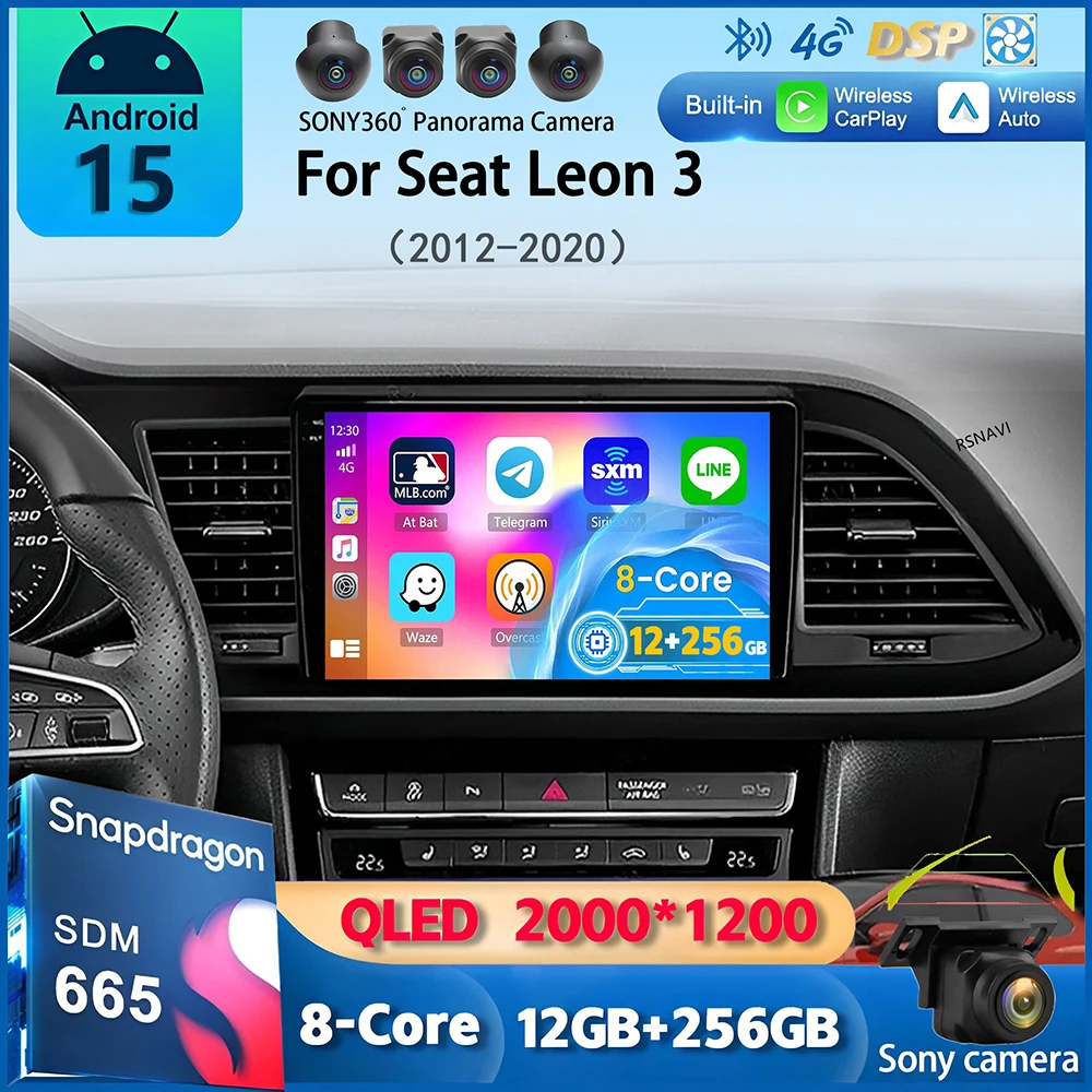 Android 15 Carplay Car Radio For Seat Leon 3 2012 2013 2014 2015 - 2020 Navigation GPS Multimedia Player stereo wifi+4G Auto BT