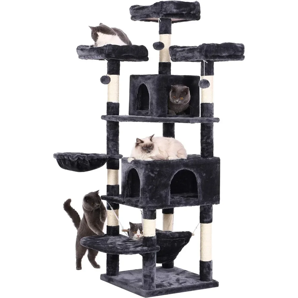 

Cat Tree 66.3-inch Multi story Large Tall Cat Tower with Plush Top Habitat, House Kitty Activity Center