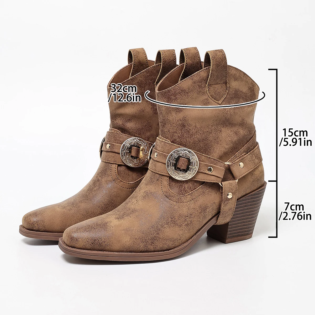 Women's Boots, Vintage Western Short Boots, Distressed Riding Boots, British Style Ankle Boots with Chunky Heels