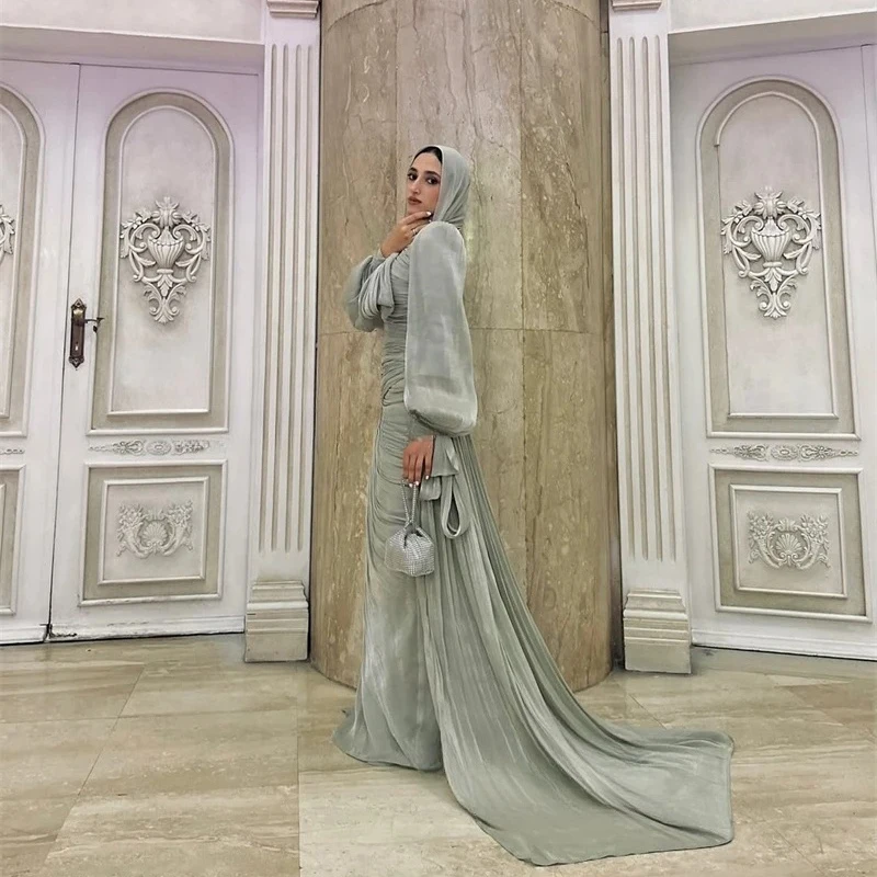 Senior Long Sleeves Chiffon Occasion Gown Evening Dresses Elegant Pastrol Unisex Jersey Retro Dubai Saudi Arabic Promفساتين سهرة