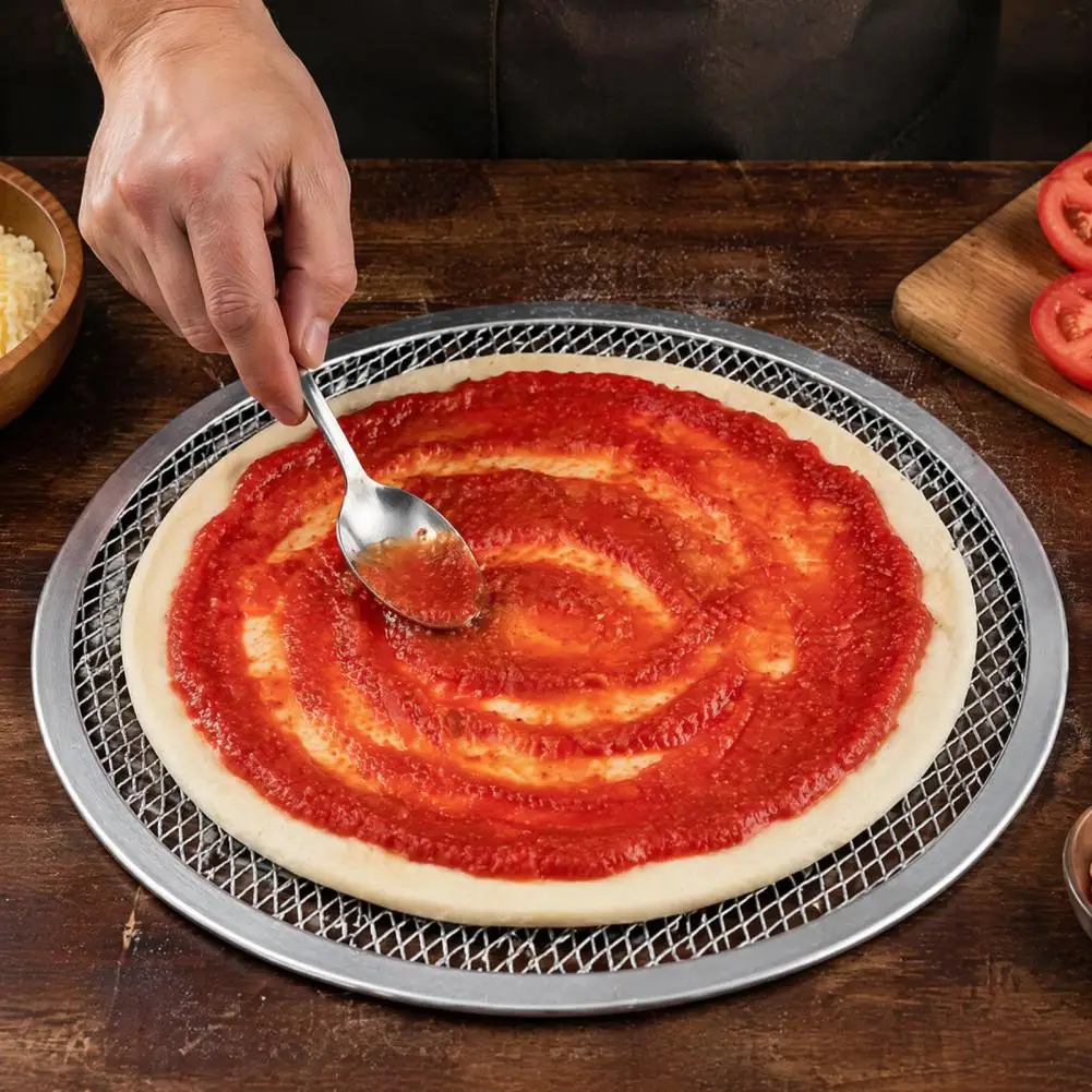 Aluminum Alloy Pizza Screen, Non Stick Mesh Baking Pan, Round Pizza Crisper Tray for Oven Home Kitchen Restaurant
