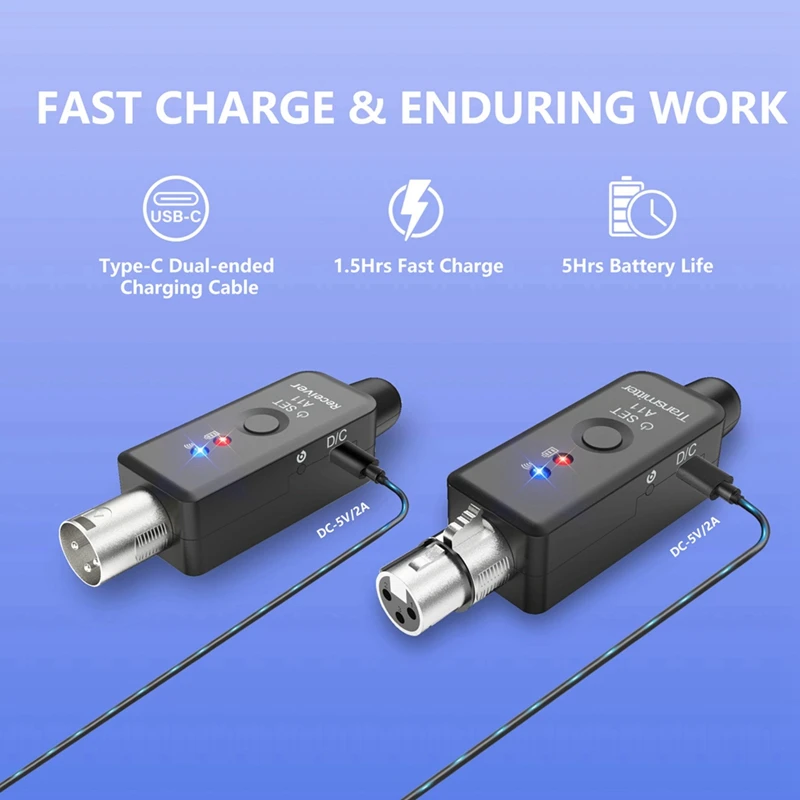 ABAC-A11 Wireless Microphone Transmitter Receiver 2.4Ghz, XLR Microphone Wireless System, Wireless Mic Adapter For Audio Mi