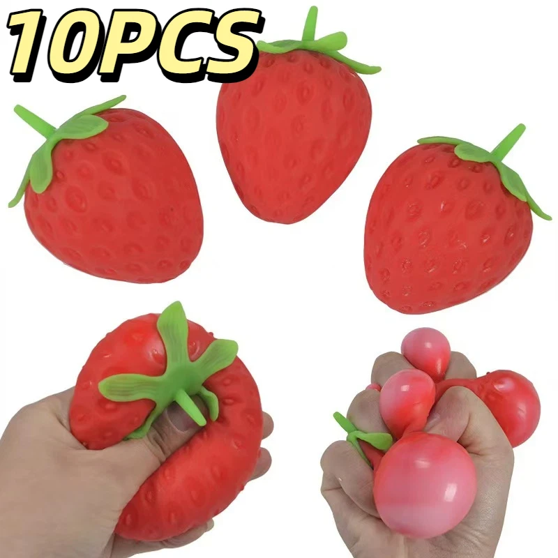 1 à 10 pièces de jouets anti-stress en forme de fraise, grande taille, jouets anti-stress en forme de fraise à remontée rapide, balle modelable pour évacuer le stress, cadeaux pour les amis et les fêtes.