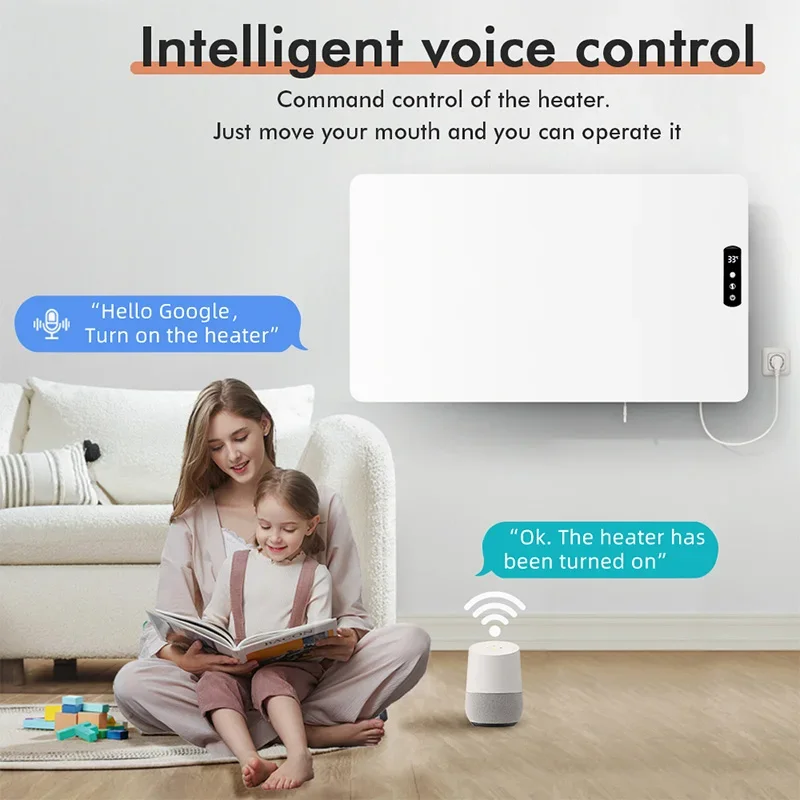 Wall-Mounted Electric Heater, Wi-Fi Smart Temperature Control, Energy-Efficient Home Appliance, Real-Time Temperature Display