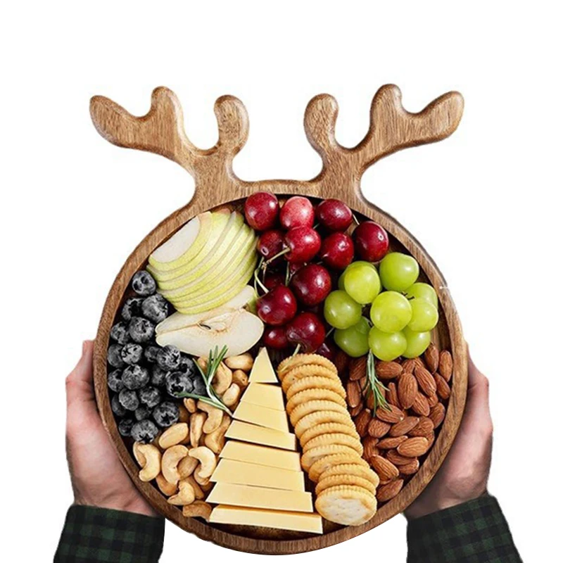 Plato decorativo para aperitivos, bandeja navideña para postre, aperitivos, frutas y gallinas, plato para servir de madera, tabla para salchichas, suministros de cocina