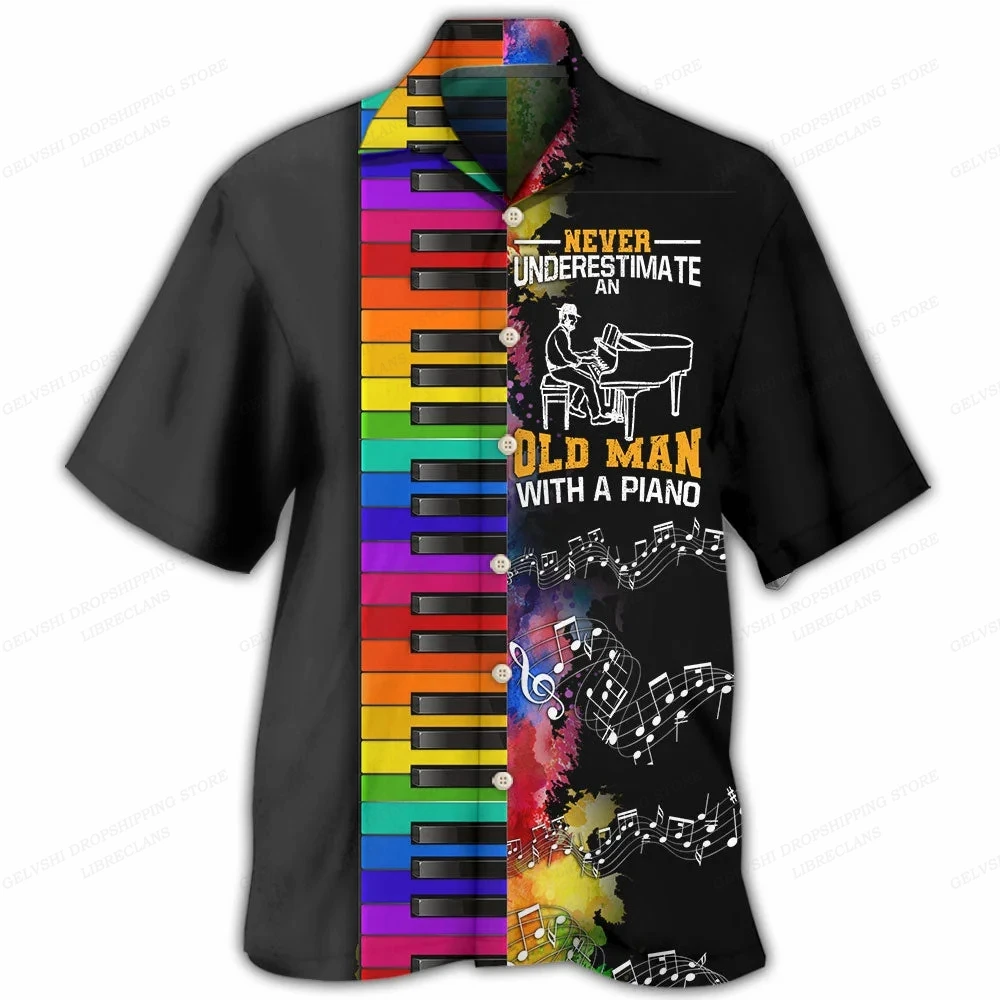 Music Hawaiian Shirt Men Fashion Short Sleeve Casual Shirts Beach Blouse Men\'s Clothing Camping Shirts Vocation Turn Over Collar