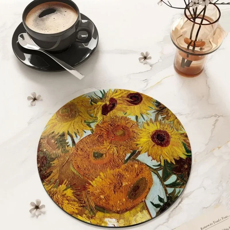 Flower Coasters Round Table Mats Creative Waterproof High Temperature Heat Insulation Oil Painting Placemat Jewelry Photography