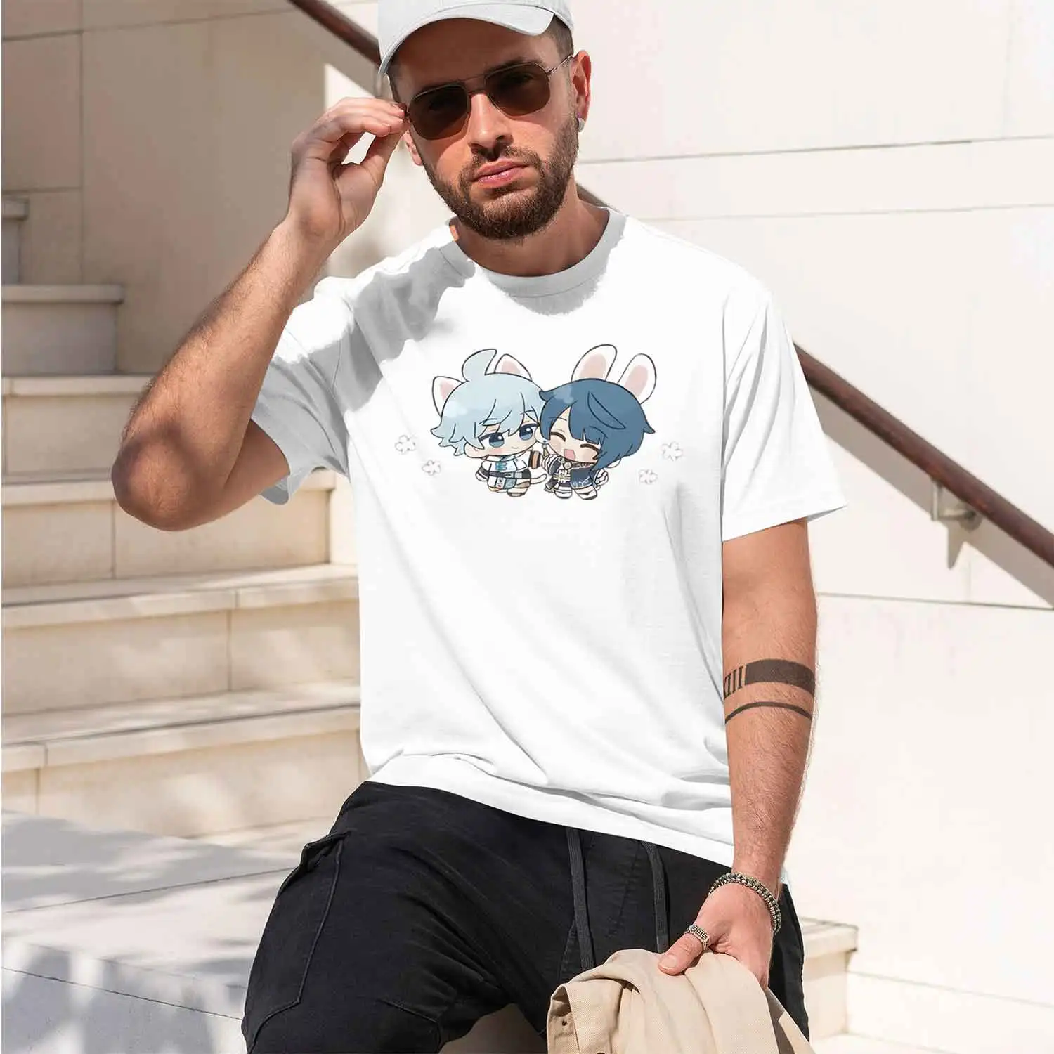 2026 New Model Xingqiu and Chongyun Cute Genshin Impact T Shirt Womens Kawaii Tops 100% Cotton Summer Casual High Quality Cute P