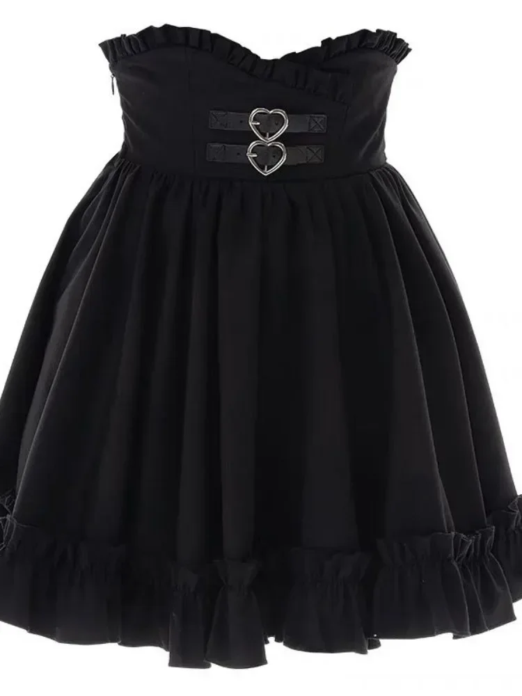 2025 misa hot sale Japanese Black Short Skirt Vintage Gothic Ruffled Mini Skirts Lolita Harajuku Ball Gown Faldas Y2k Aesthetic