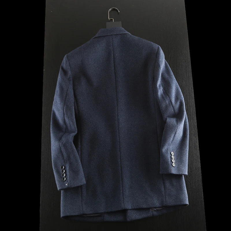 

Pure Wool Fabric Men's Faion Woolen Coat Autumn Winter New Sle Single Button Mid-Length Double-Collar Long Sve Coat