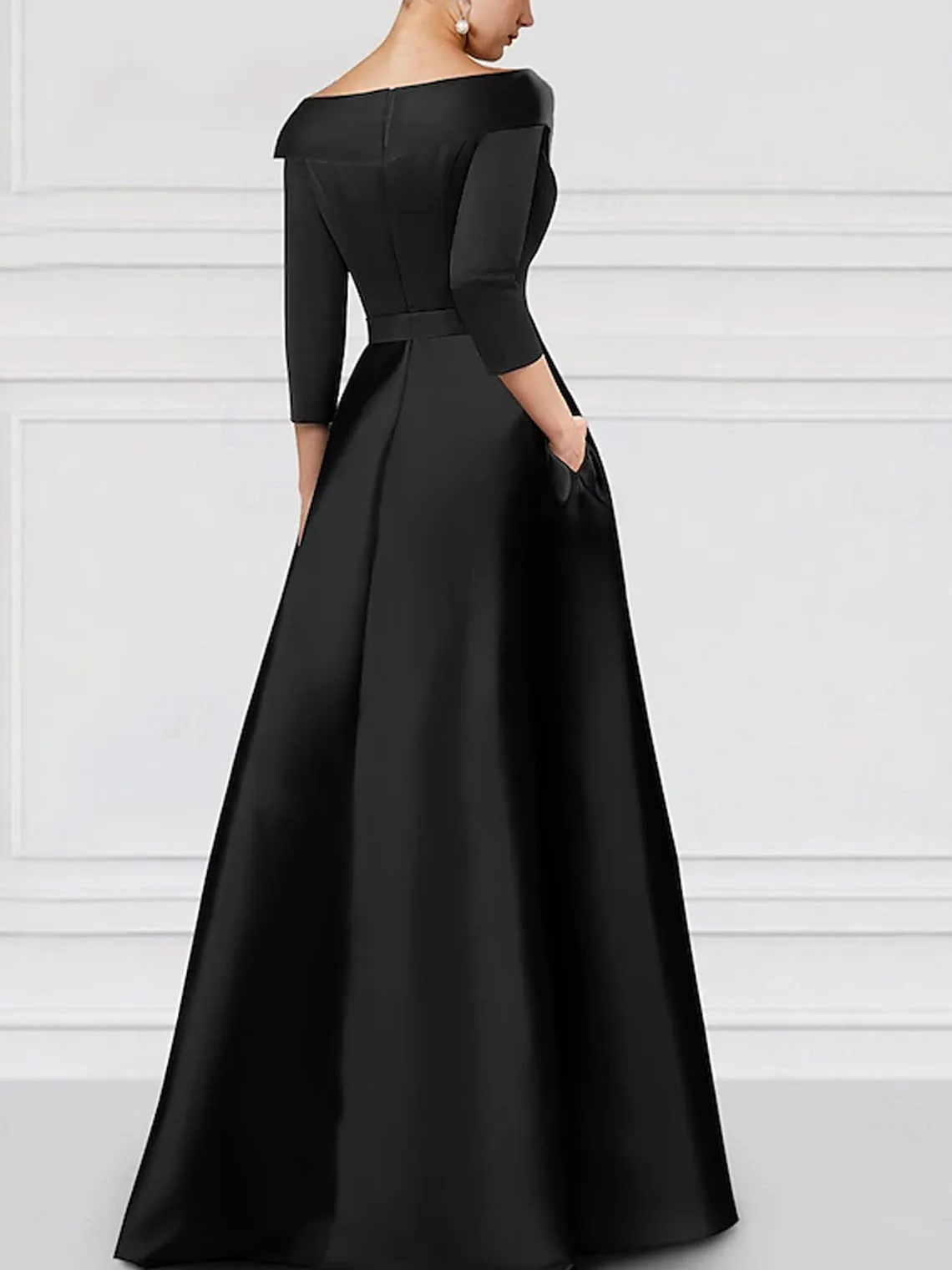 فستان أنيق عتيق على شكل حرف A من الساتان للحفلات الراقصة بياقة قميص طول الأرض 3/4 كم مزين بثوب مسائي رسمي 2025 مخصص مجاني #2