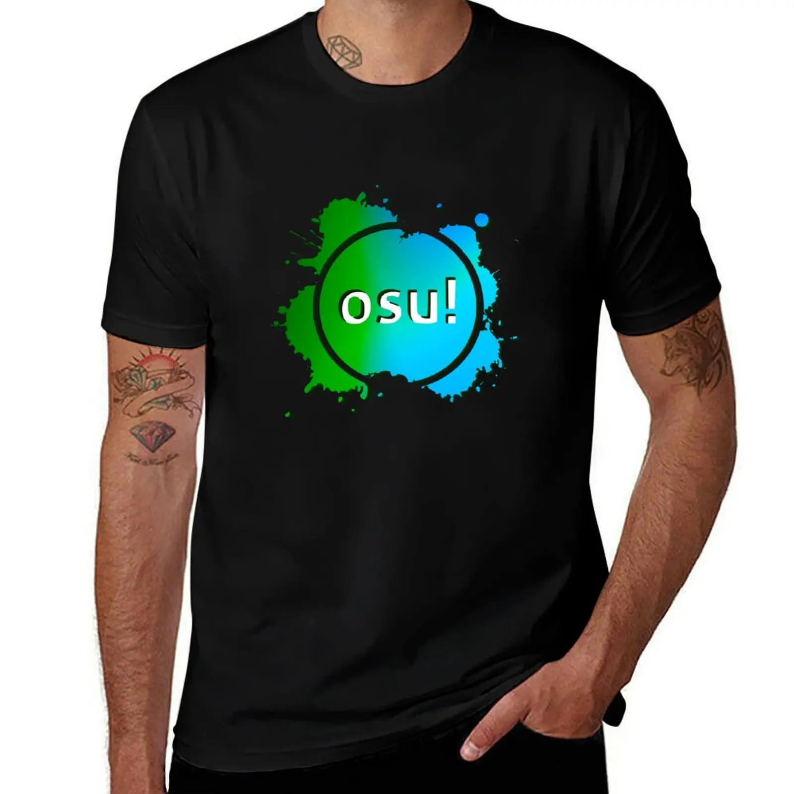 

Design osu! Green Blue T-Shirt black cotton t-shirt plain for man package t shirts cotton 100% T-shirt