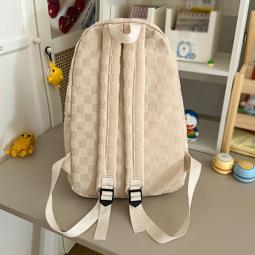 Backpack Rucksack Checkered Texture Soft Fabric Large Capacity Multi Pockets For Daily Commute Weekend Outing