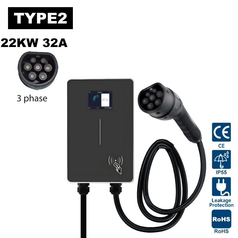 JIGU 22KW 380V 32A 3-phase TYPE2 Electric Vehicle Charging Station EV Wallbox Charging Station
