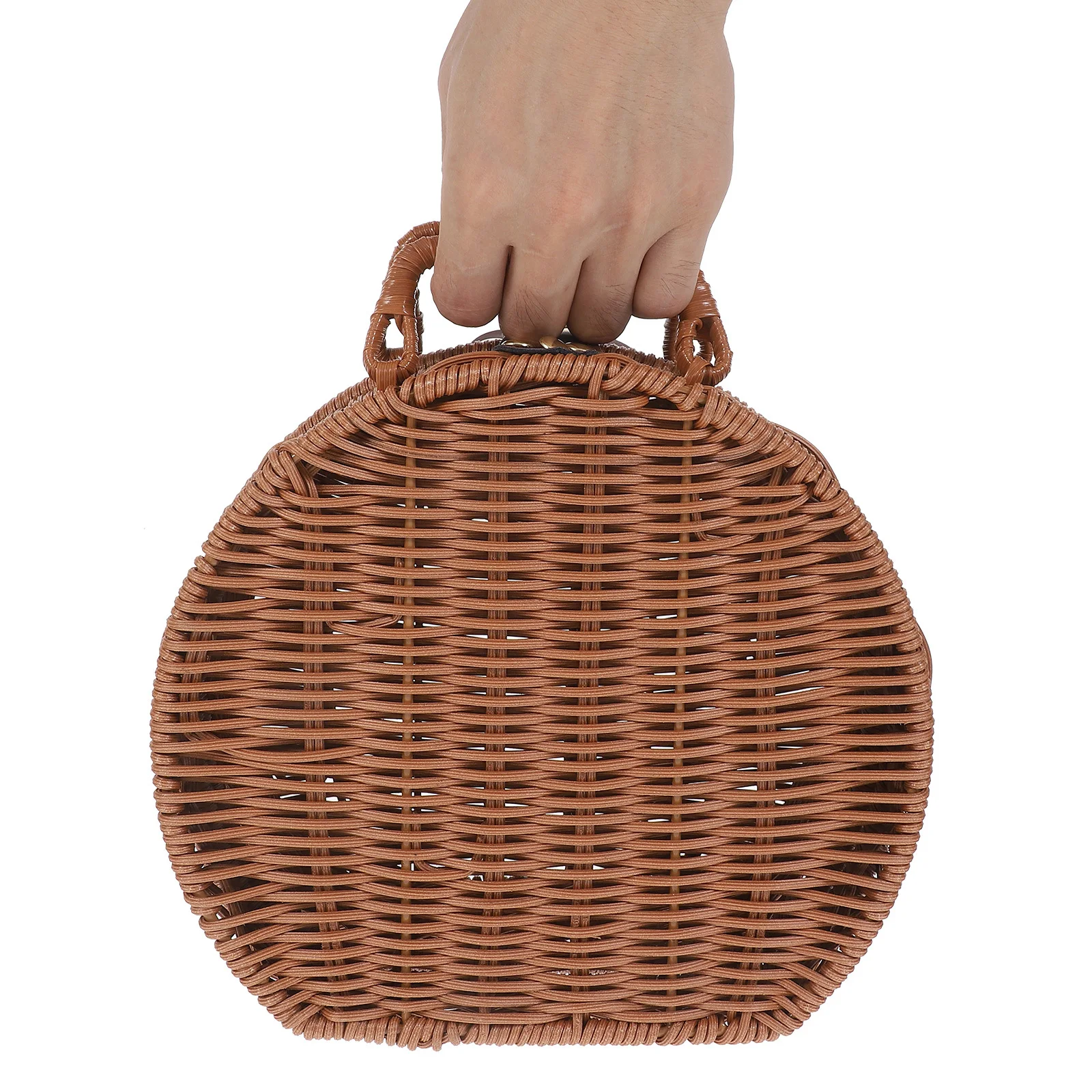 1pc Woven Picnic Basket Storage Box Large Capacity For Outdoor Camping Hiking Barbecue Rustic Style Imitation Rattan Hamper Home