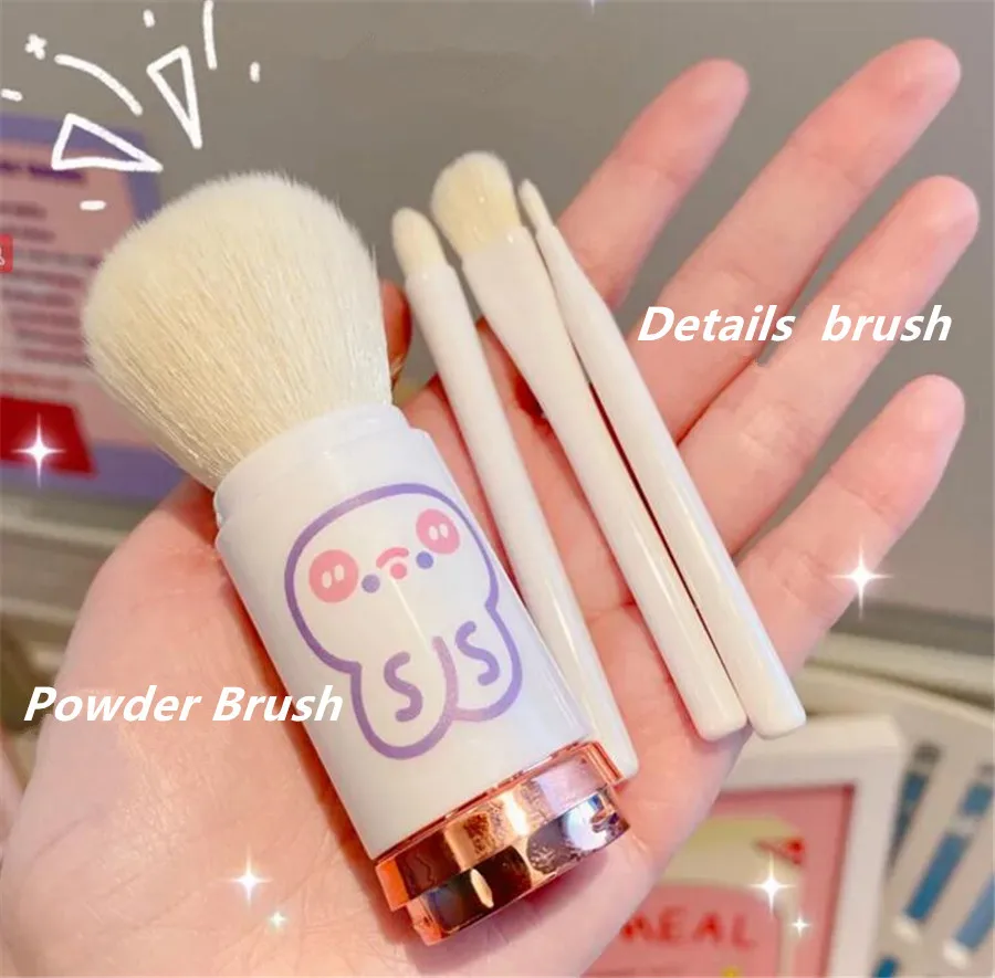 Ensemble de pinceaux de maquillage portables télescopiques de dessin animé, pinceau pour fard à barrage, kit de cosmétiques pour le visage, outils de beauté, voyage, 4 en 1