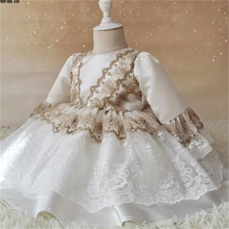 Spanish children's loli vintage long-sleeved princess dress girl fluffy lace satin party dress baby