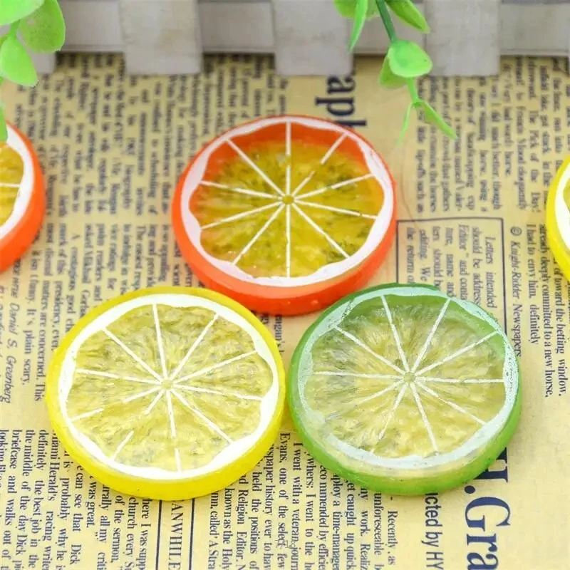 9PCS Mini  Artificial Simulation Lemon Slices 3 Colors Resin Fake Artificial Fruit Model Party Kitchen Wedding Decoration