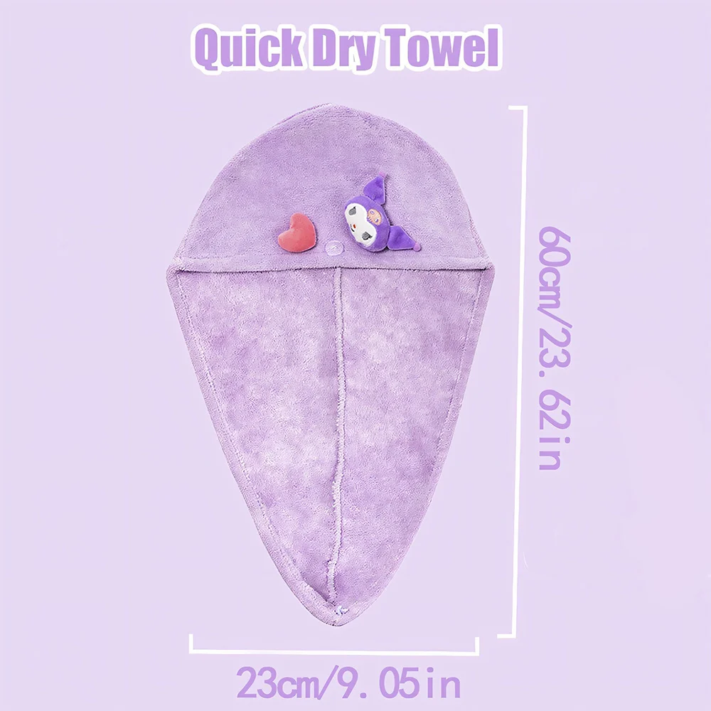 4 stks/set Miniso Sanrio Kuromi Douche Ultra Zacht Sneldrogend Haar Handdoek Wrap Super Absorberende Douchemuts Perfect Badkamer Accessoire
