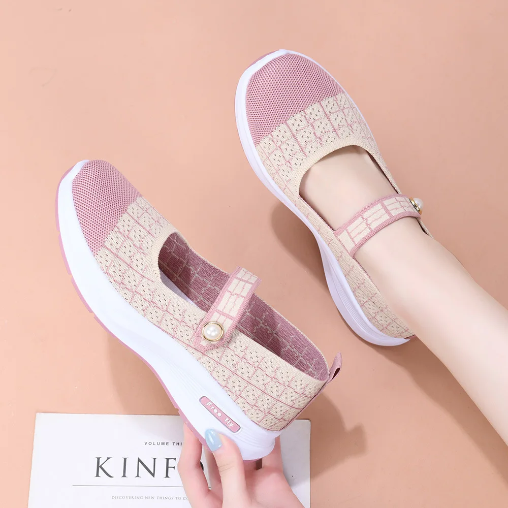 Elastic Strap Hollow Mesh Mary Jane Sneakers Women Breathable Non Slip Soft Sole Daily Comfort Walking Casual Shoes - view 5