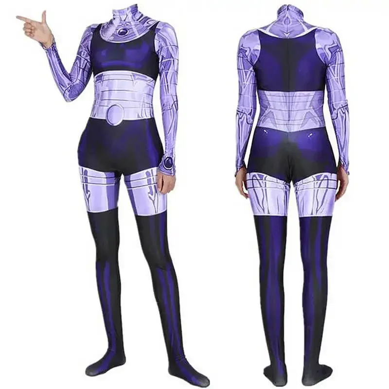 Girls YJ Halloween Woman Blackfire Superhero Cosplay Costume Lady Starfire Bodysuit Zentai Suit Adult Jumpsuit #1 # W