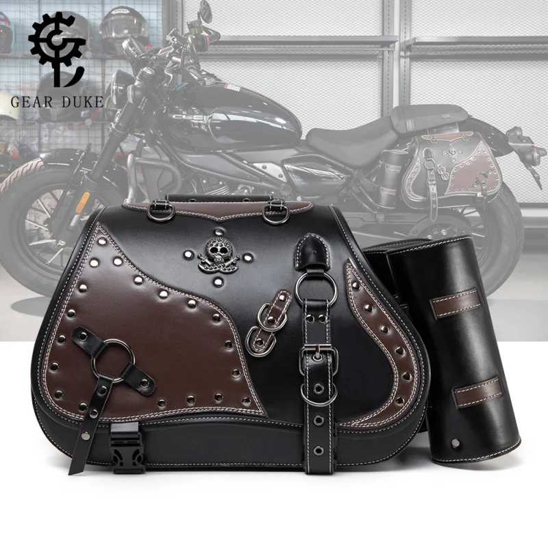Vintage Cruiser Saddlebag Retro Harley Style Side Case Bobber Custom Motorcycle Hard Bag for Harley Davidson Bobber Touring