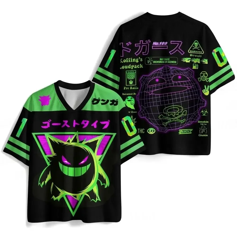 2026 Beliebtes Gengar Bedrucktes Kurzarm-T-Shirt Harajuku Streetwear Anime V-Ausschnitt T-Shirt Sommer Lässiges Oversize-T-Shirt